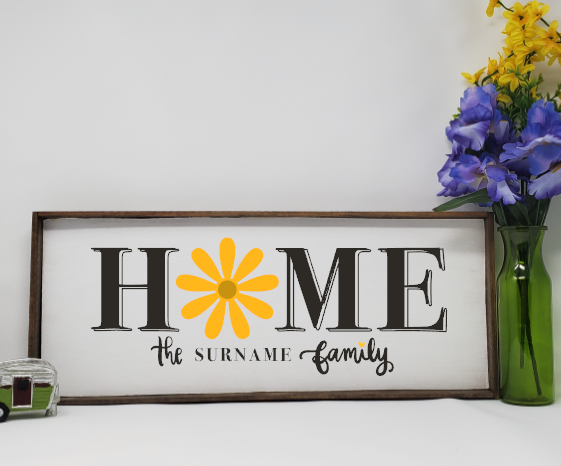 Handcrafted Farmhouse Family Home Sign, Yellow Daisy Home Sign