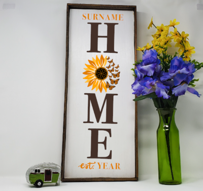 Handcrafted Farmhouse Family Home Sign, Sunflower and Butterflies