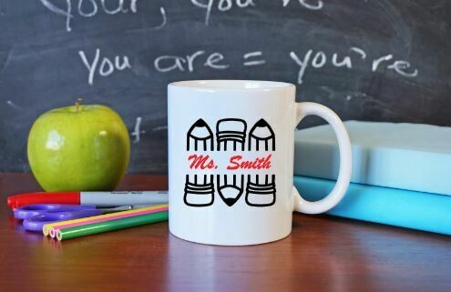 Pencil Monogram Mug, Teacher Gift