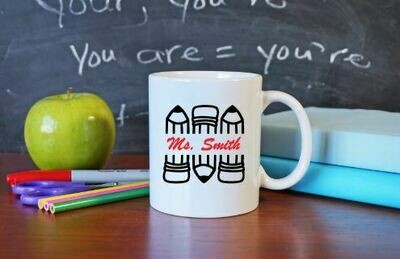 Pencil Monogram Mug, Teacher Gift Pencil Monogram Mug, Teacher Gift