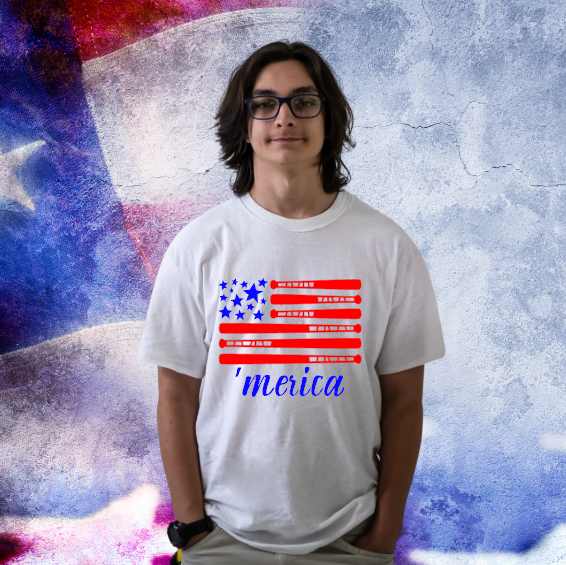 Men&#39;s Merica Baseball Flag Shirt, Patriotic Shirt