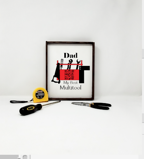 Handcrafted Dad&#39;s Toolbox QR Code Farmhouse Sign