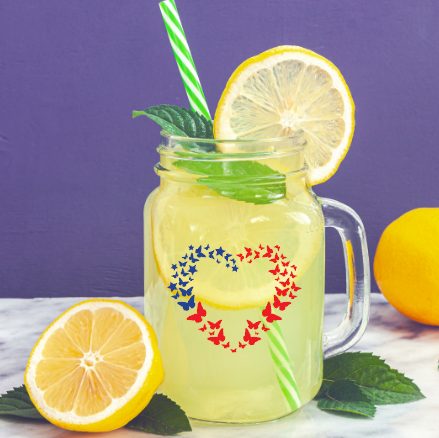 Patriotic Butterfly Heart Mason Jar Glass