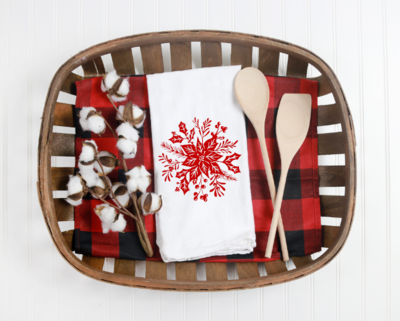 Christmas Poinsettia Snowflake Tea Towel