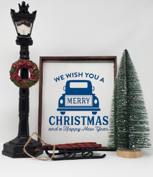 Blue Vintage Truck Handcrafted Wooden Farmhouse Christmas Sign
