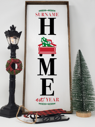 Handcrafted Red Truck Family Name  Christmas Sign