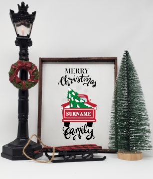 Handcrafted Red Truck Family Name Farmhouse Sign
