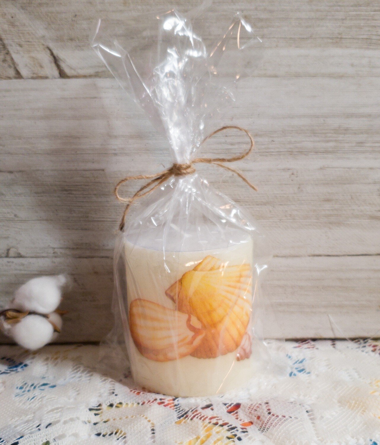 Decoupage Candle, Sea Shell Candle