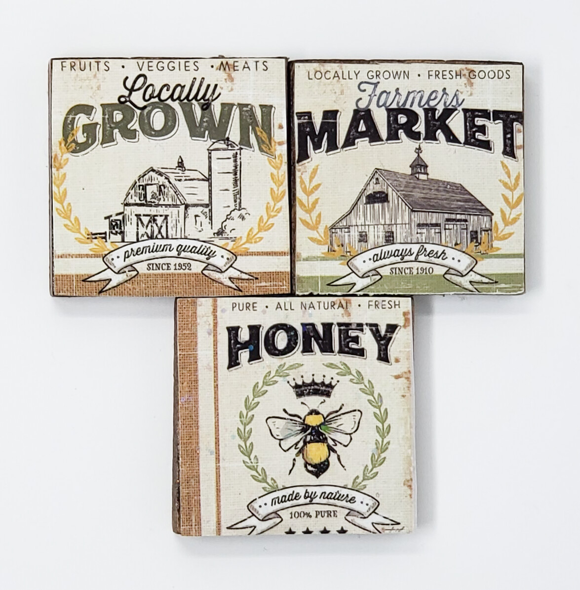 Farmer&#39;s Market Tiered Tray Signs, Choose Design: Bundle of 3