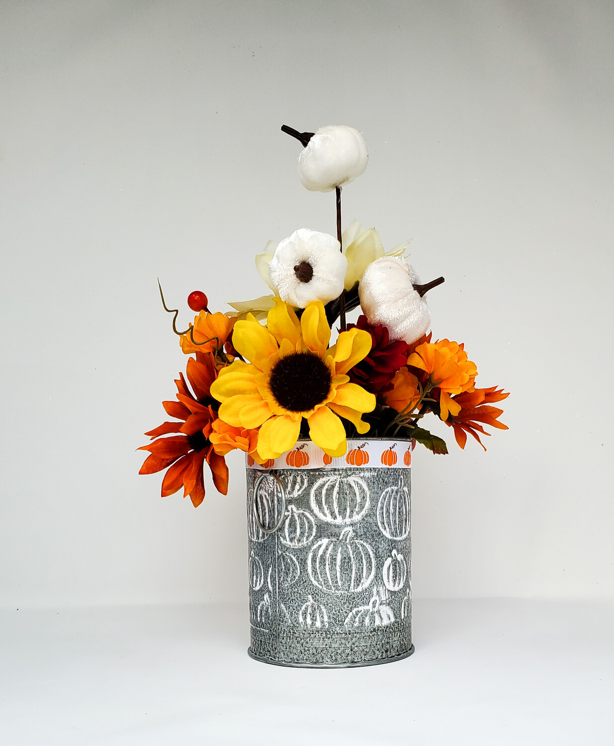 Fall Pumpkin Tin Floral Arrangement