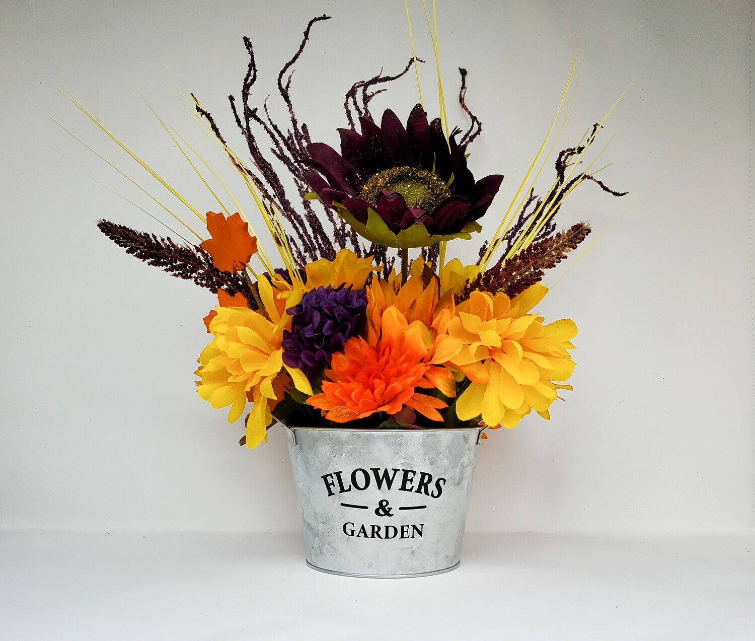 Purple, Yellow, and Orange Fall Flower bucket