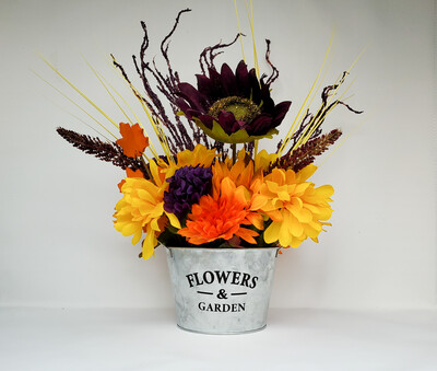 Purple, Yellow, and Orange Fall Flower bucket