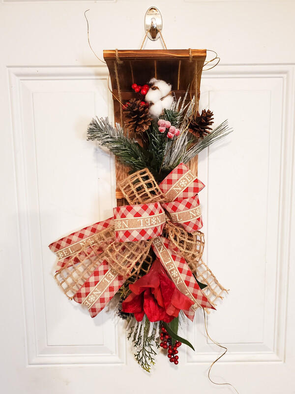 Red and Tan Burlap and Cotton Christmas Sled Door Hanger