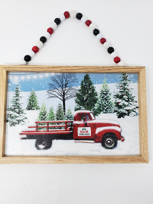 Red Truck Christmas Scene Sign