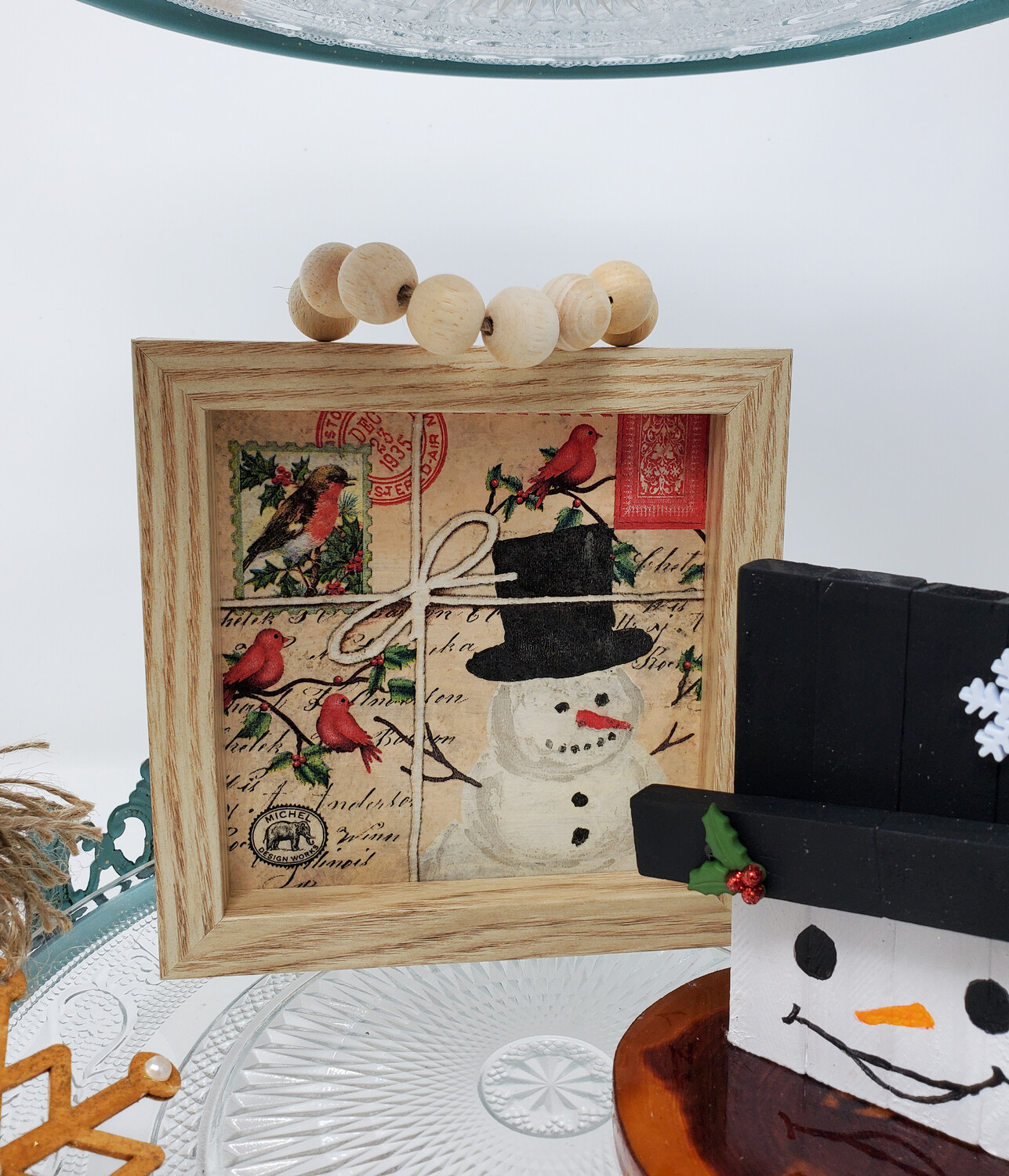 Vintage Snowman Christmas Tiered Tray Décor