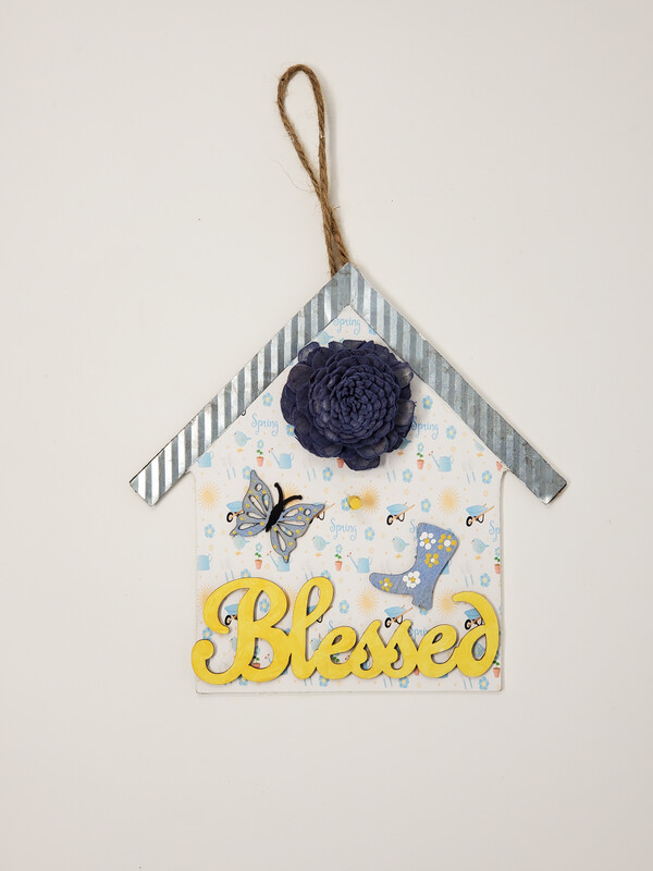 Blue and Yellow House Spring Door Hanger Blue and Yellow House Spring Door Hanger