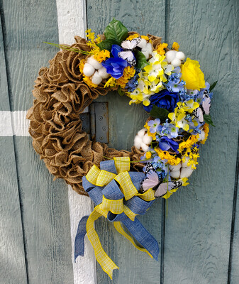 Blue and Yellow Butterfly Wreath
