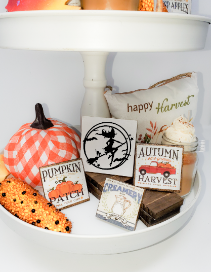 Flying Witch Halloween Tiered Tray Sign