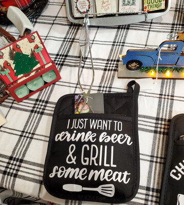Pot Holder, Grilling Gifts, Drink Beer and Grill Meat, Christmas Gift, Gifts For Dad