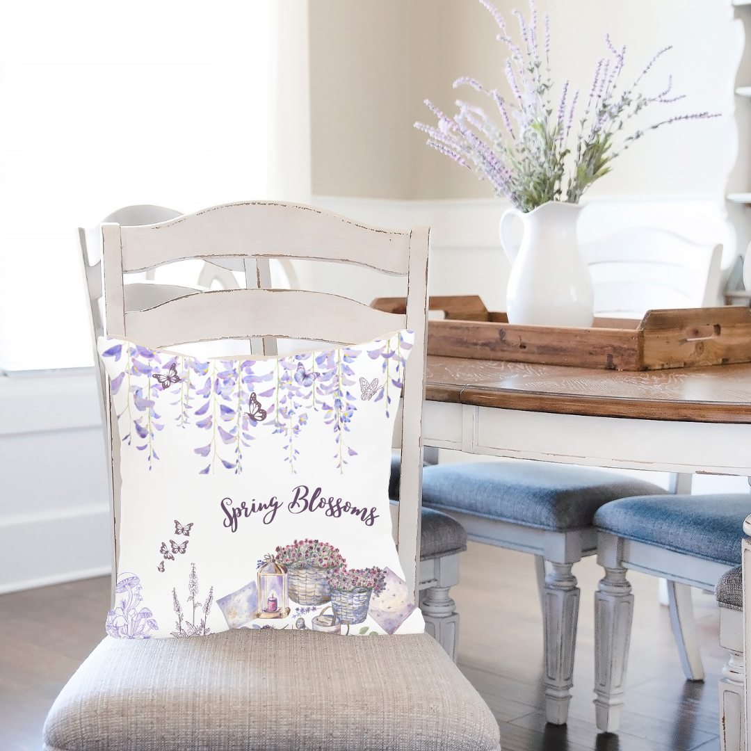 Spring Throw Pillow Cover with Wisteria And Butterflies