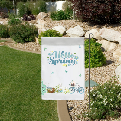 Blue and White Hello Spring Garden Flag