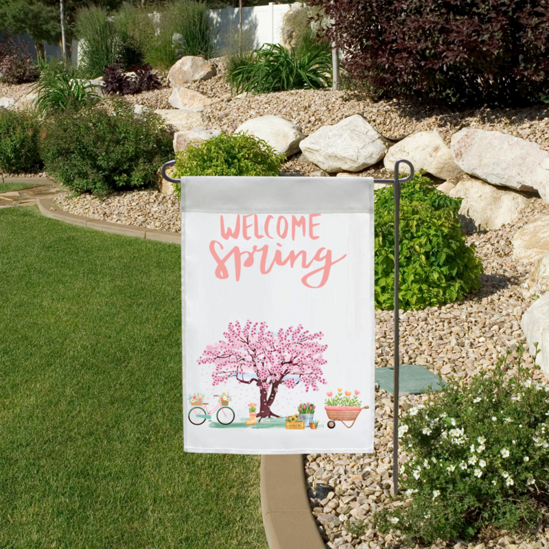 White and Pink Welcome Spring Floral Garden Flag