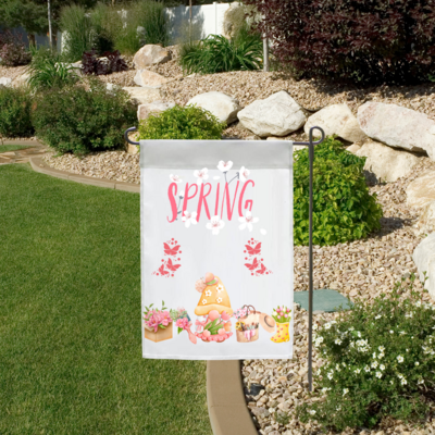 Pink and Yellow Spring Gnome And Butterflies Garden Flag,