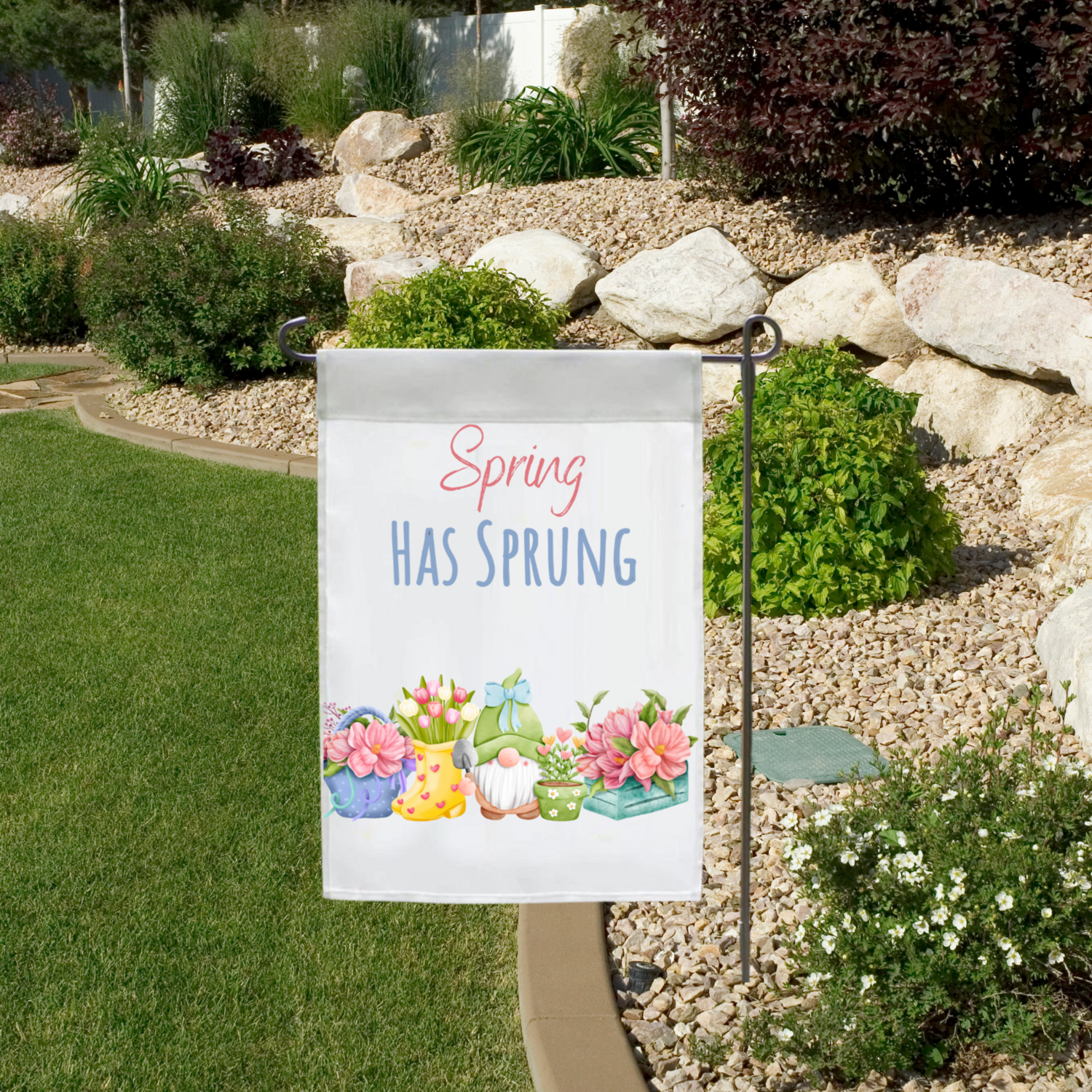 Spring Has Sprung Gnome Garden Flag