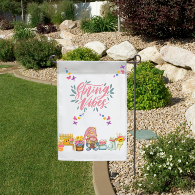 Spring Vibes Sunflower Gnome Garden Flag