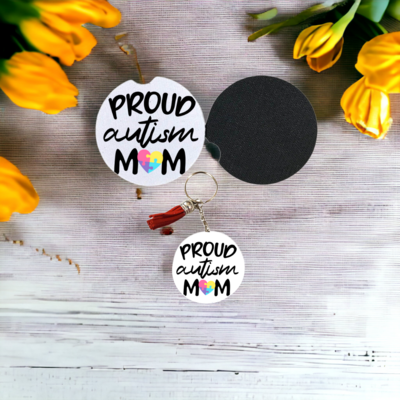Key Chain And Car Coaster, Proud Autism Mom