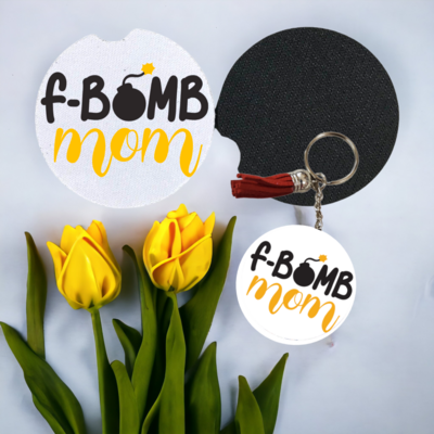 Key Chain and Car Coaster, F bomb Mom