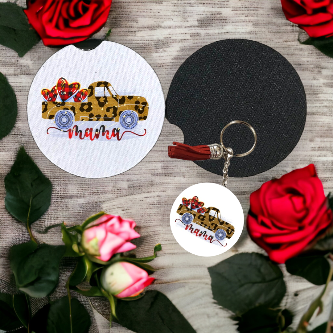 Key Chain and Car Coaster, Mama, Old Truck