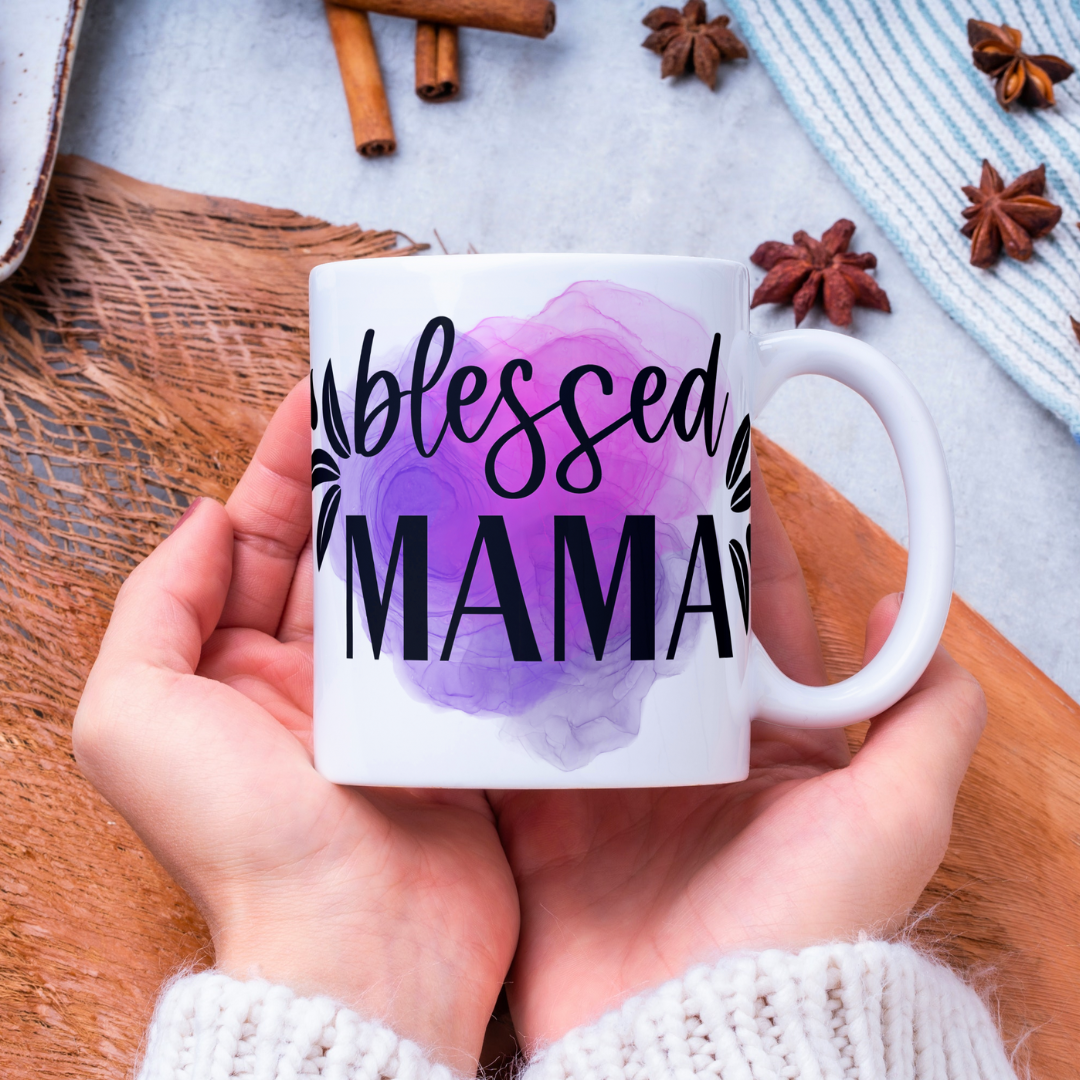 Purple And Pink Blessed Mama Mug