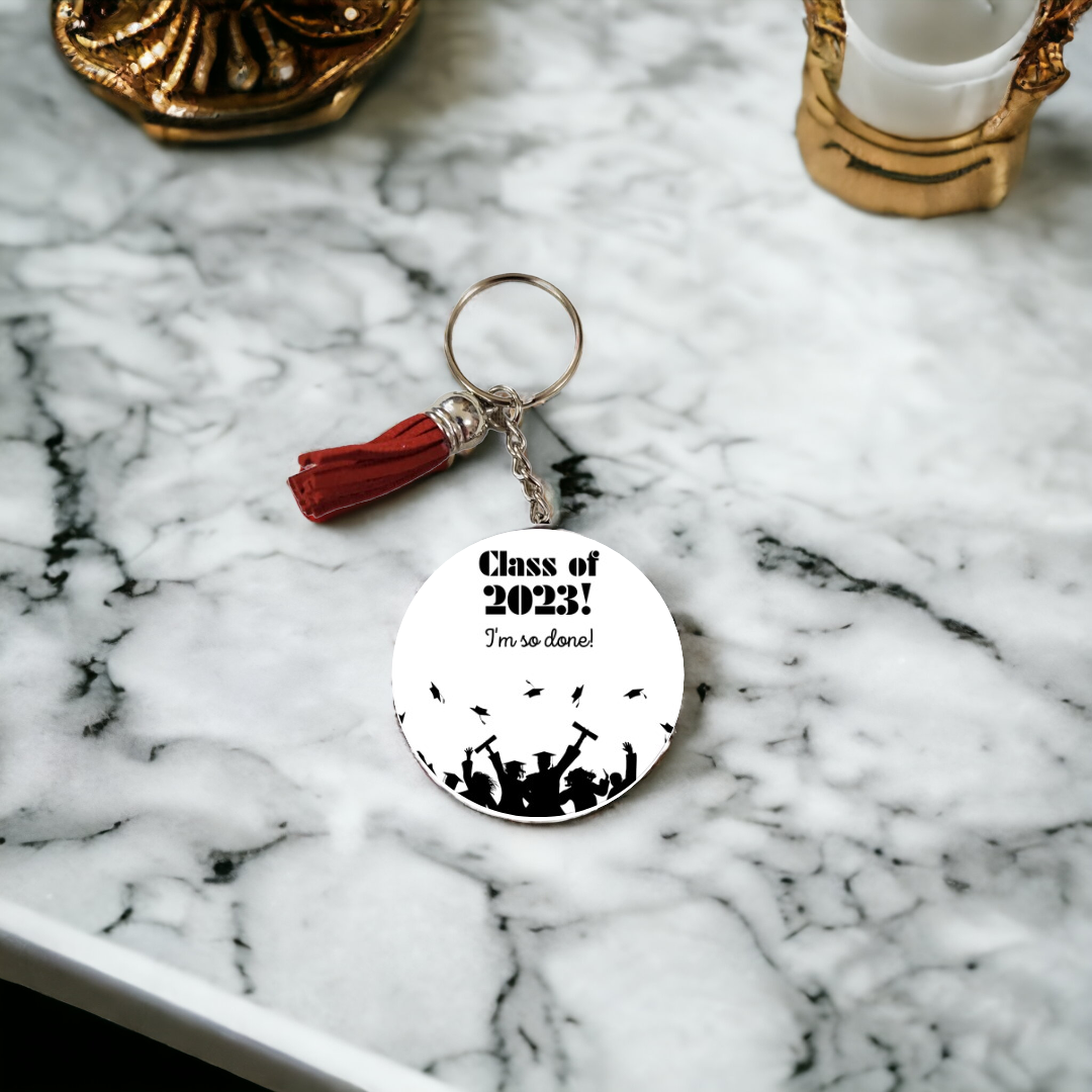 Class of 2023 Cap Toss, Graduation Keychain, Car Coaster, and Car Freshie Set