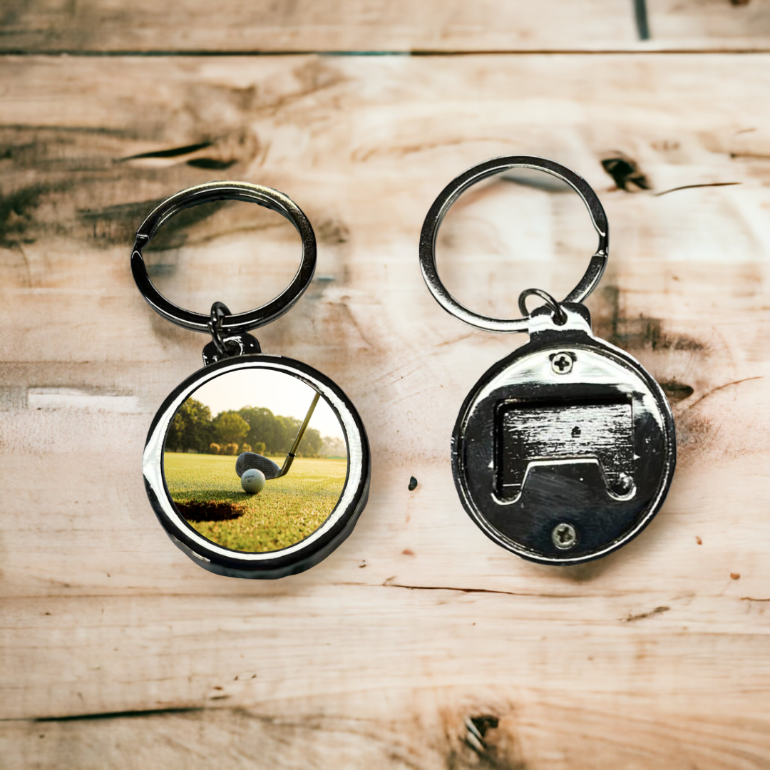 Golf Club And Golf Ball Bottle Opener Keychain