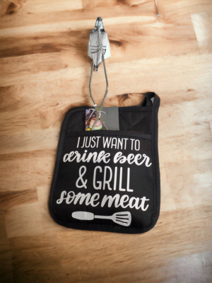 Pot Holder, Grilling Gifts, Drink Beer and Grill Meat, Christmas Gift, Gifts For Dad