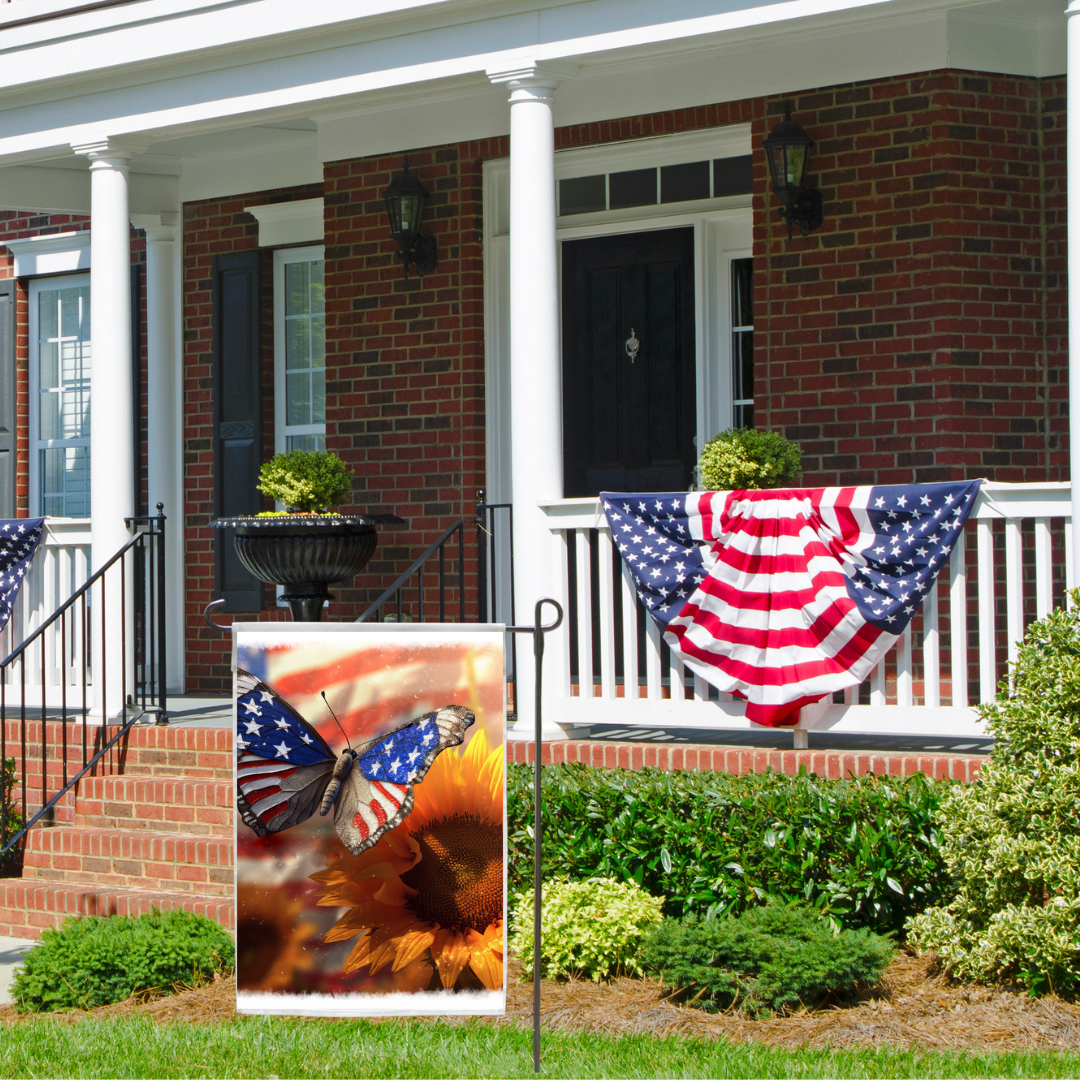 Patriotic Butterfly and Sunflower Garden Flag