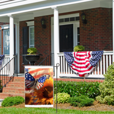 Patriotic Butterfly and Sunflower Garden Flag