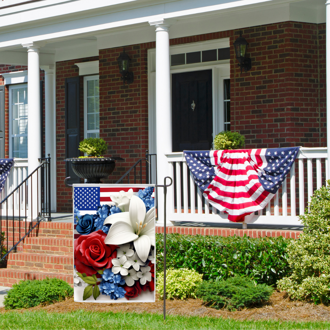 Patriotic Garden Flag, American Flag and Flowers