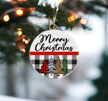 Merry Christmas Buffalo Check Tree Christmas Ornaments