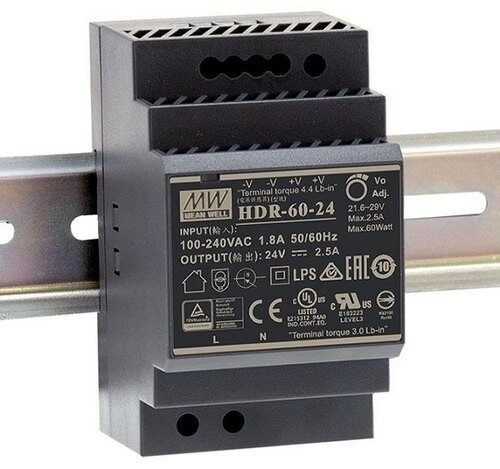 Mean Well HDR-60-24 SMPS 24VDC / 2.5A Din Rail