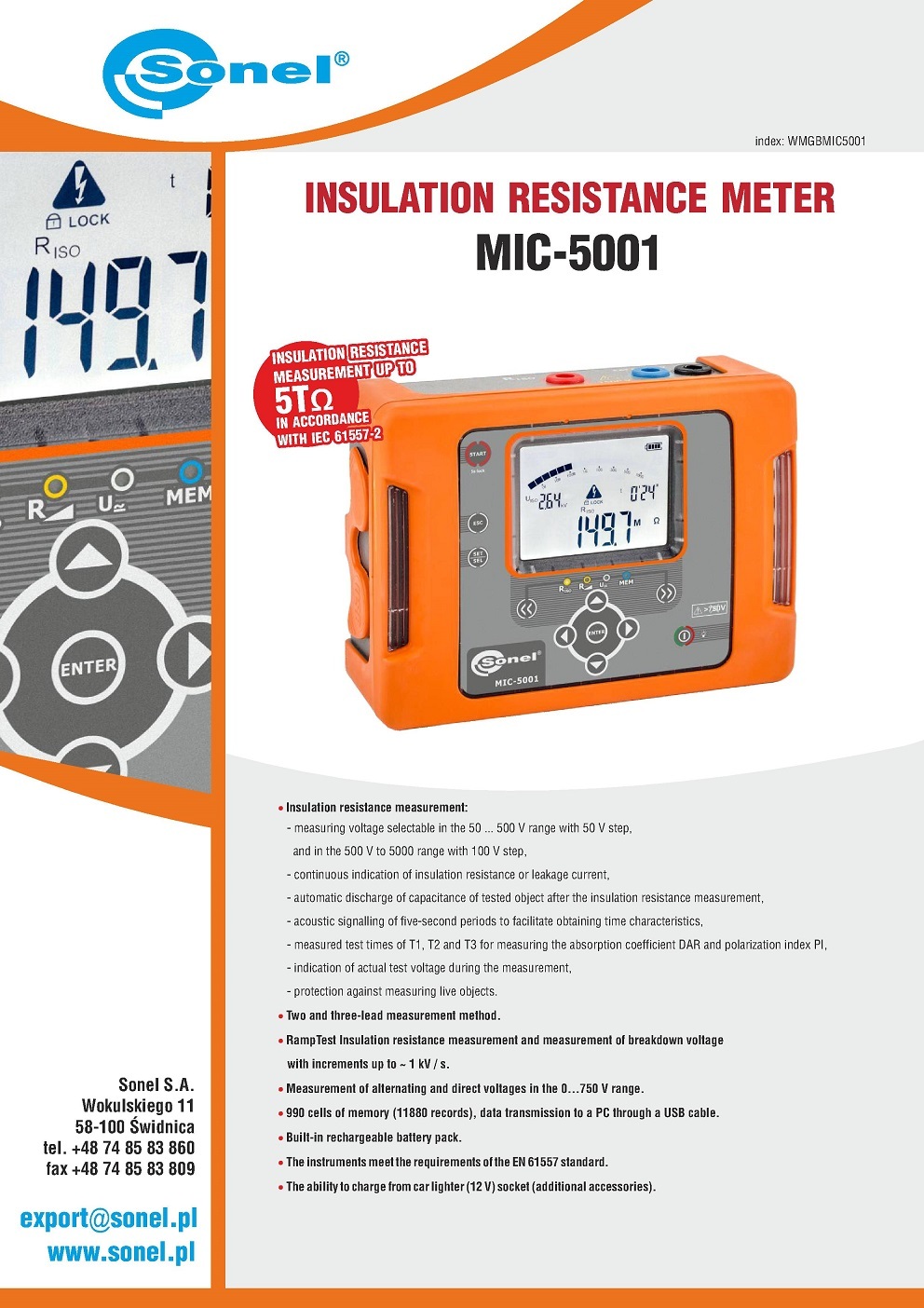 Sonel MIC-5001 - Insulation Resistance Meter