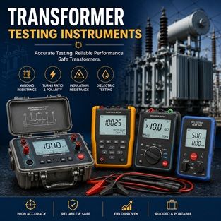 Transformer testing instruments including winding resistance tester, turns ratio tester and insulation tester