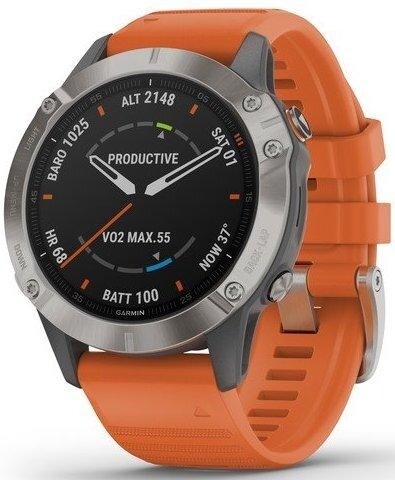 Garmin Watch Fenix 6 Sapphire Orange Band 010-02158-14