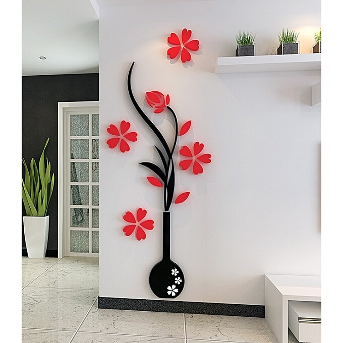 3D Acrylic Vase Flower Wall Sticker