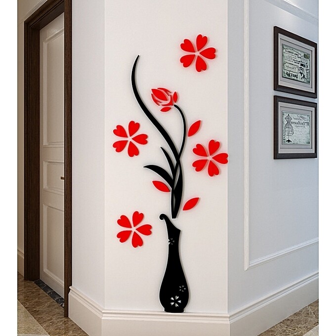 3D Acrylic Vase Flower Wall Sticker