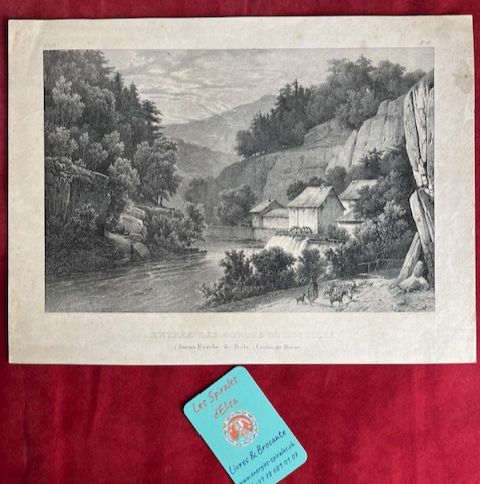 Gravure &quot;Entrée des Gorges de Moutiers&quot; G. ENGELMANN / L-J-F. VILLENEUVE