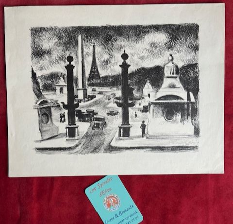 Gravure lithographie La Place de la Concorde Robert LOTIRON