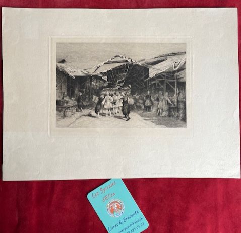 Gravure eau-forte l&#39;Agora (souvenir d&#39;Athènes) F-A. LAQUILLERMIE
