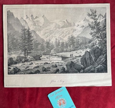 Gravure lithographie &quot;Glacier à Roseg&quot; R.R. BENARD